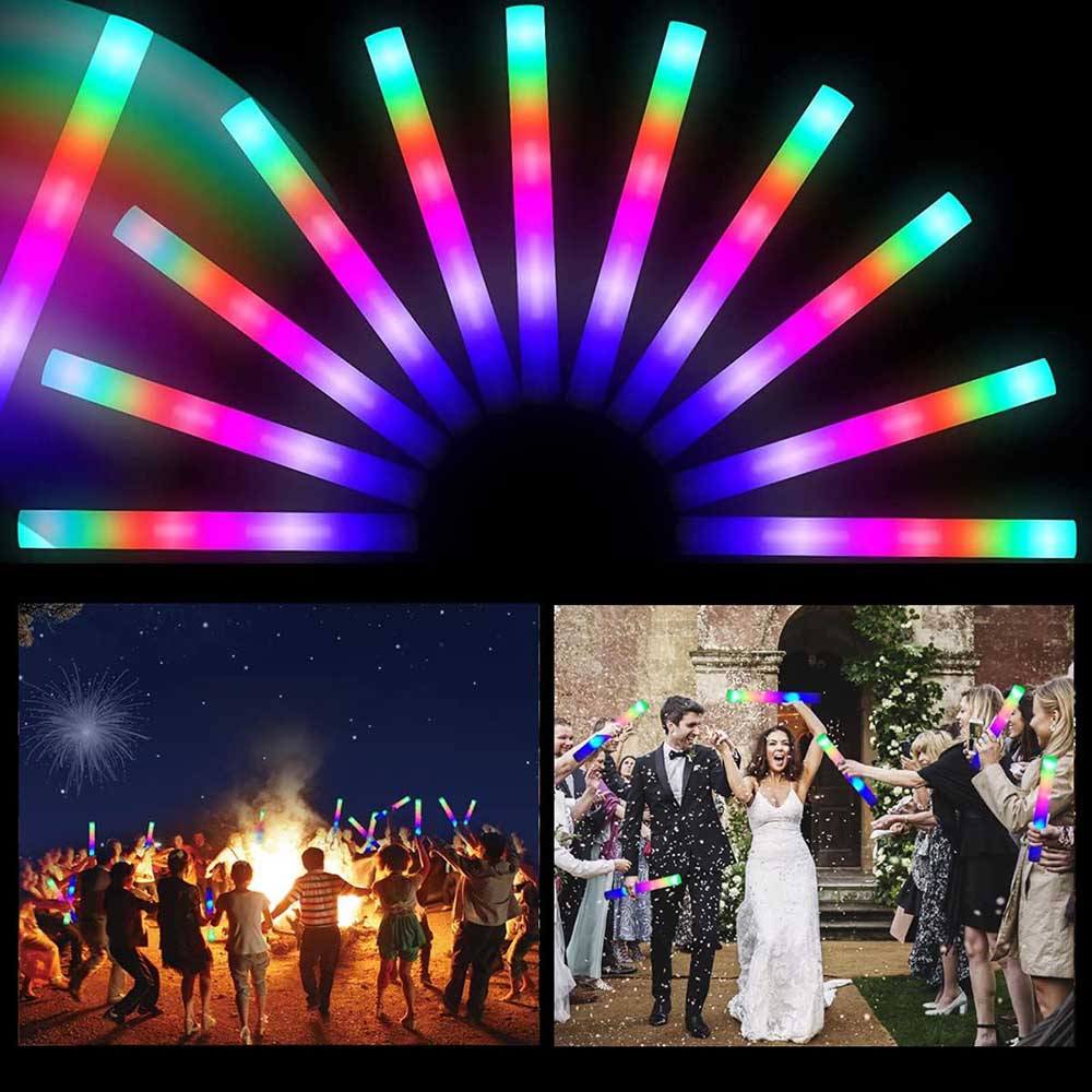 SEEROOTOYS 24pcs Light up Foam Sticks,LED Foam Sticks Wedding Favors Glow  Batons with 3 Modes Flashing Effect for Party, Concert,Halloween Party