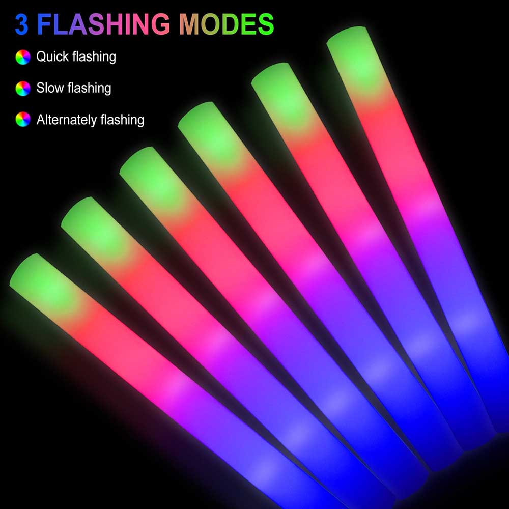 50 Pcs/Pack 16 LED Foam Glow Sticks, 3 Modes Flashing Multicolor Light up  Baton