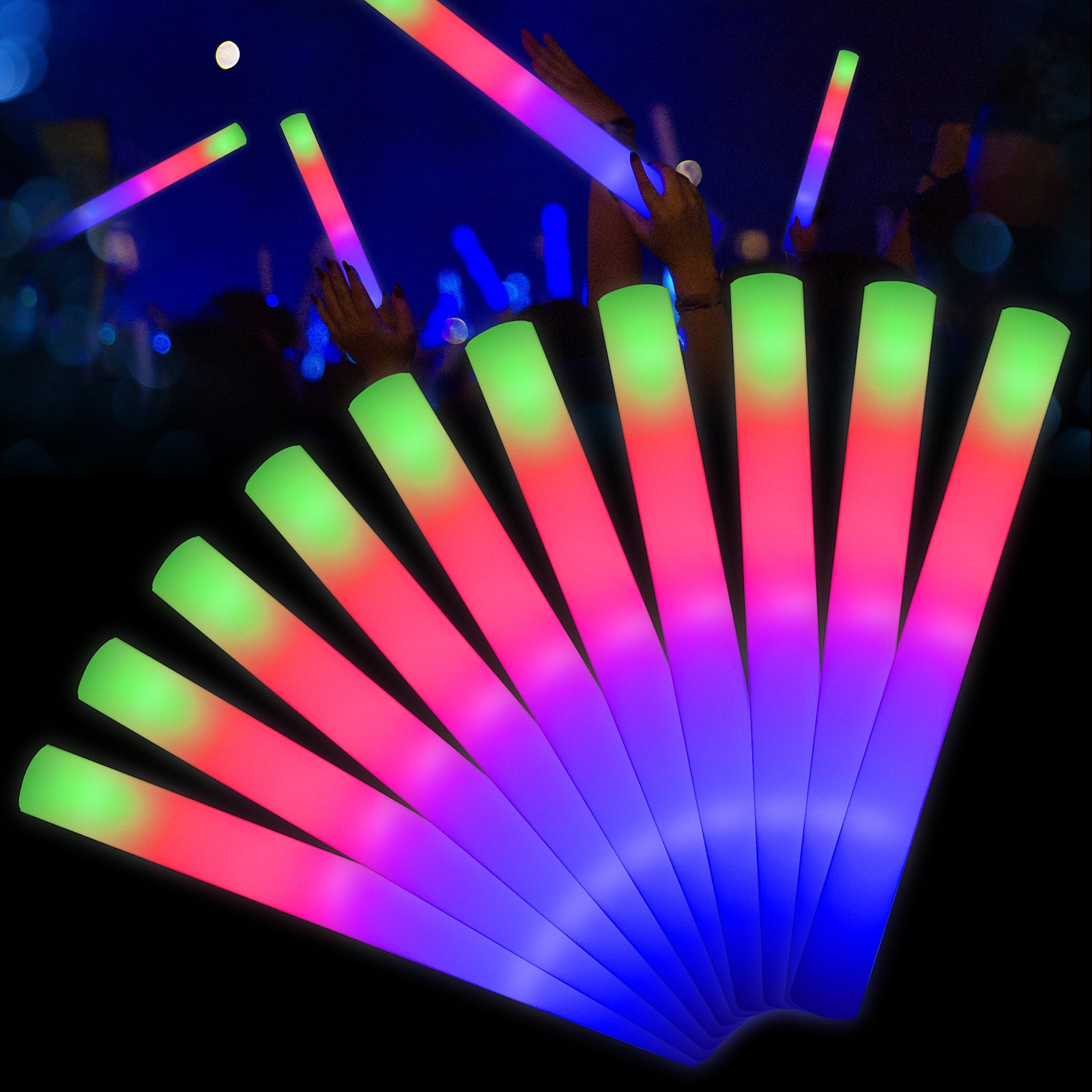 Deals Glow Sticks Bulk,5 Pcs LED Foam Sticks,Christmas Party Favors with 3 Modes Colorful Flashing,Glow in The Dark Party Supplies for Party Wedding