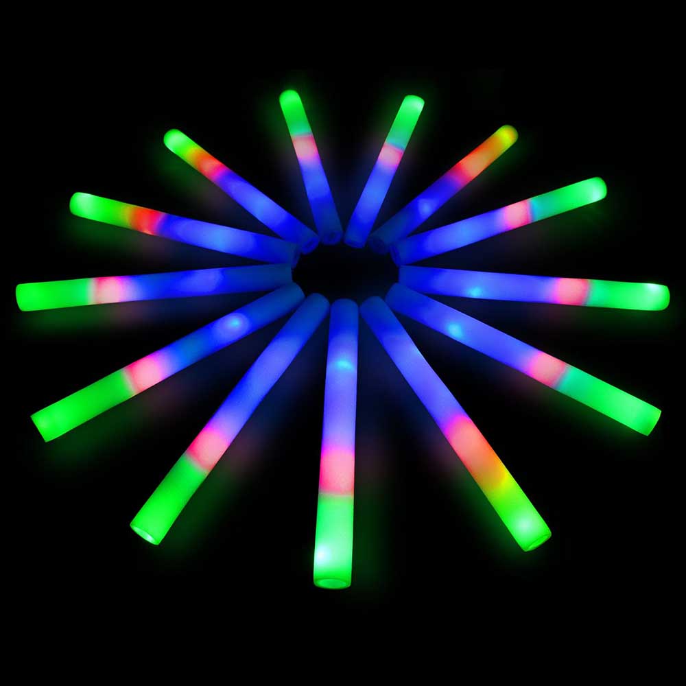 100 PCS Light Up Foam Sticks LED Wands Batons DJ Flashing Glow 16 inch