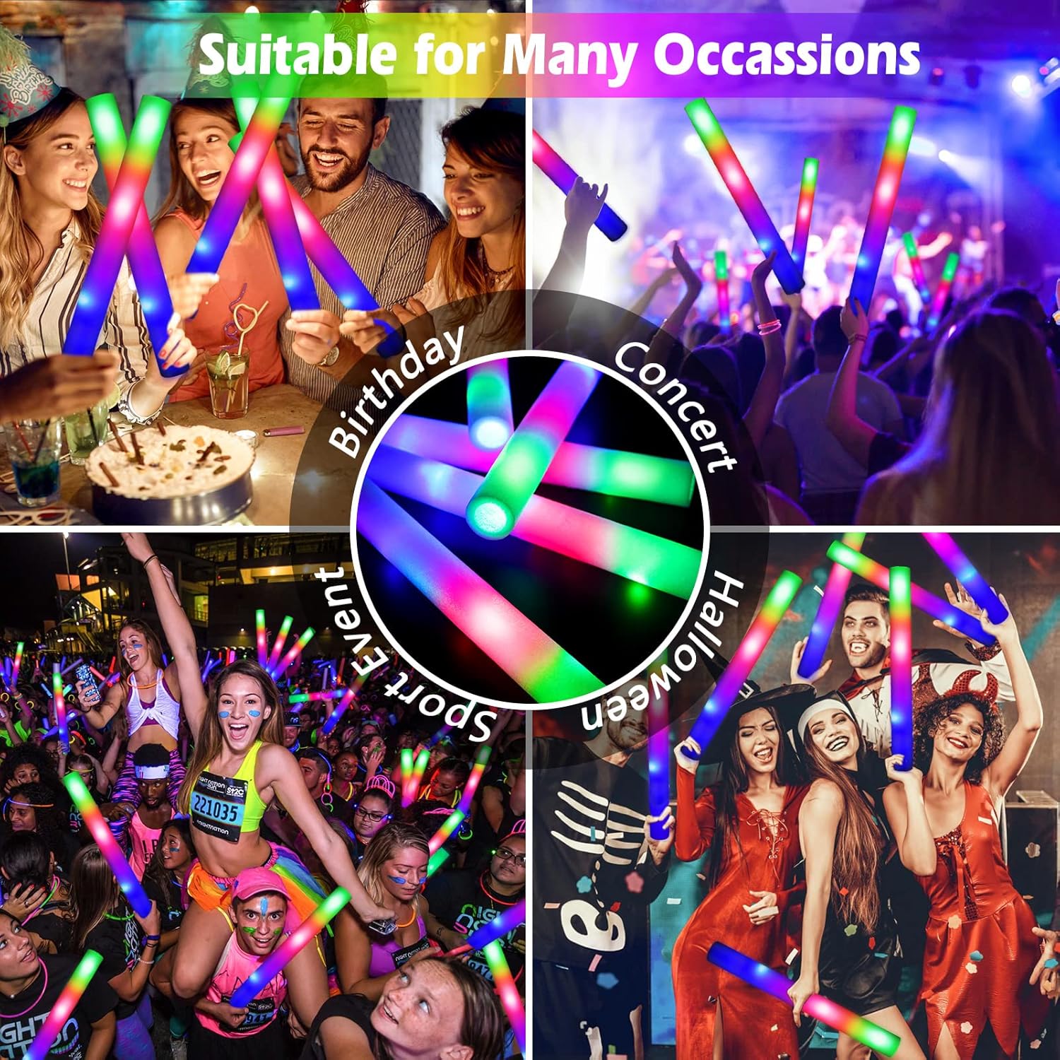 110-Pack Halloween Foam Glow Sticks With LED Lights - Flashing Party Favors For Raves, Weddings, Birthdays