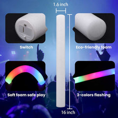 30 CUSTOM LED Foam Glow Sticks 16 Inch 3 Modes Multi-color or Single Color,  Light up LED Foam Stick 