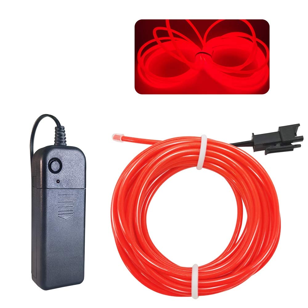 Red EL LED Rope Portable Rope Lights Strip 9.8ft/3m Wearable Battery P ...