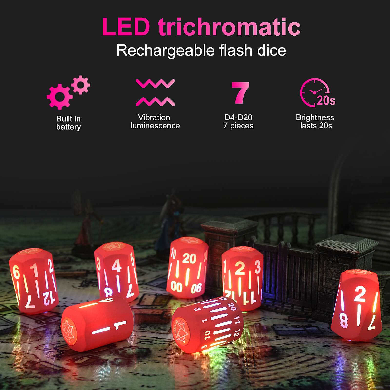 Light Up Silica Gel DND Dice Sets Great RPG/D and D Accessories Gifts ...