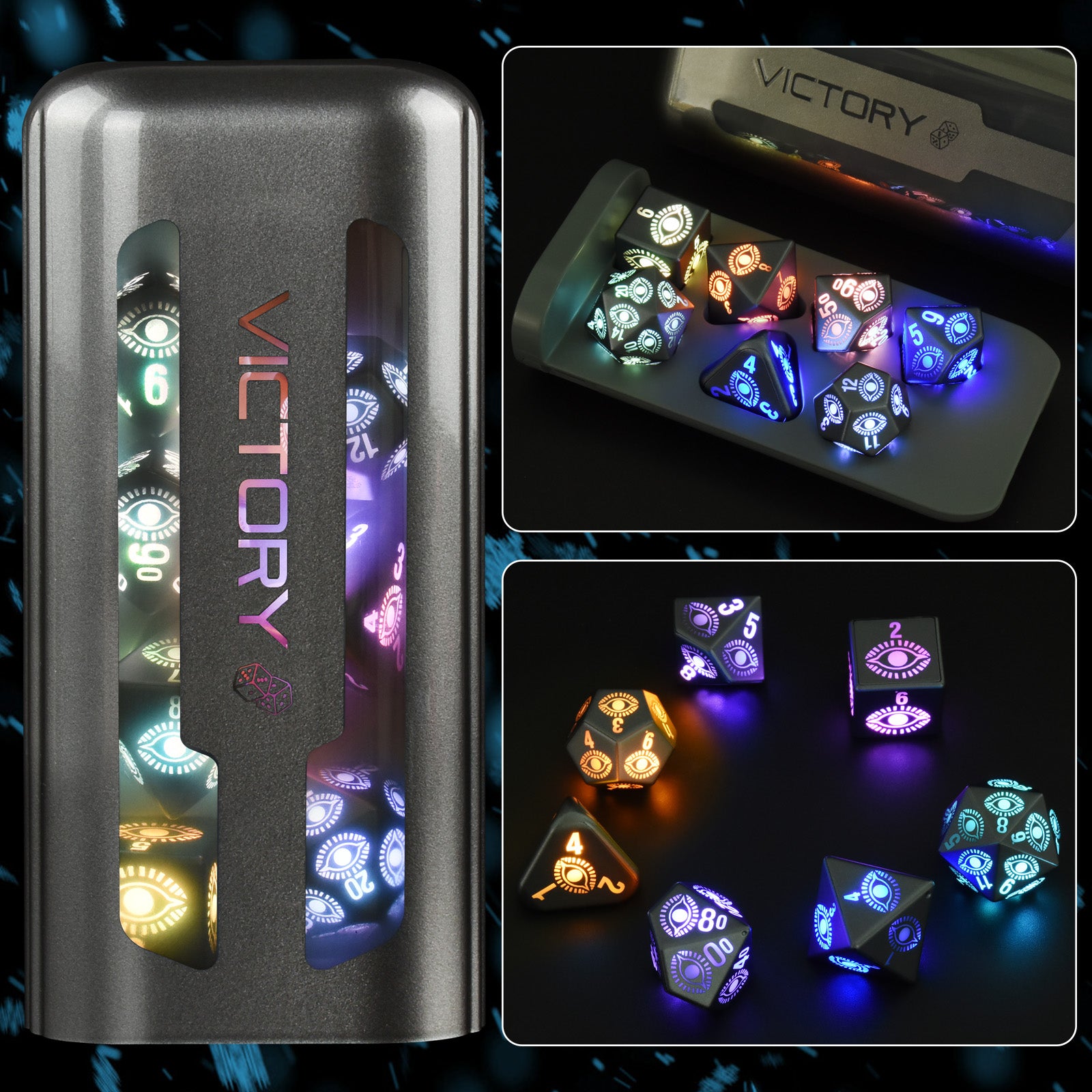 Beholder Dnd Dice Sets 7 Pcs USB Rechargeable Electric Dice with ...