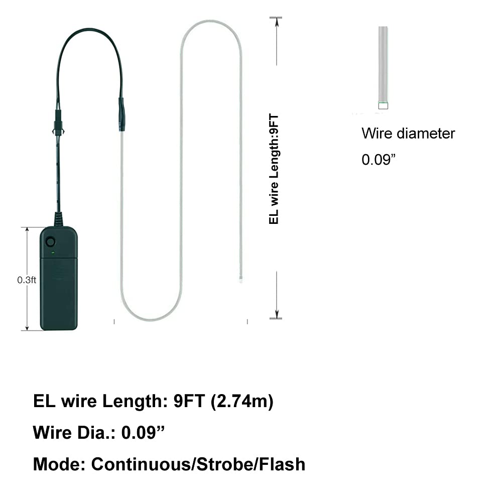 7 Colors El Wire 9.8ft/3m Illuminate Glowing El Wire with Battery Pack ...